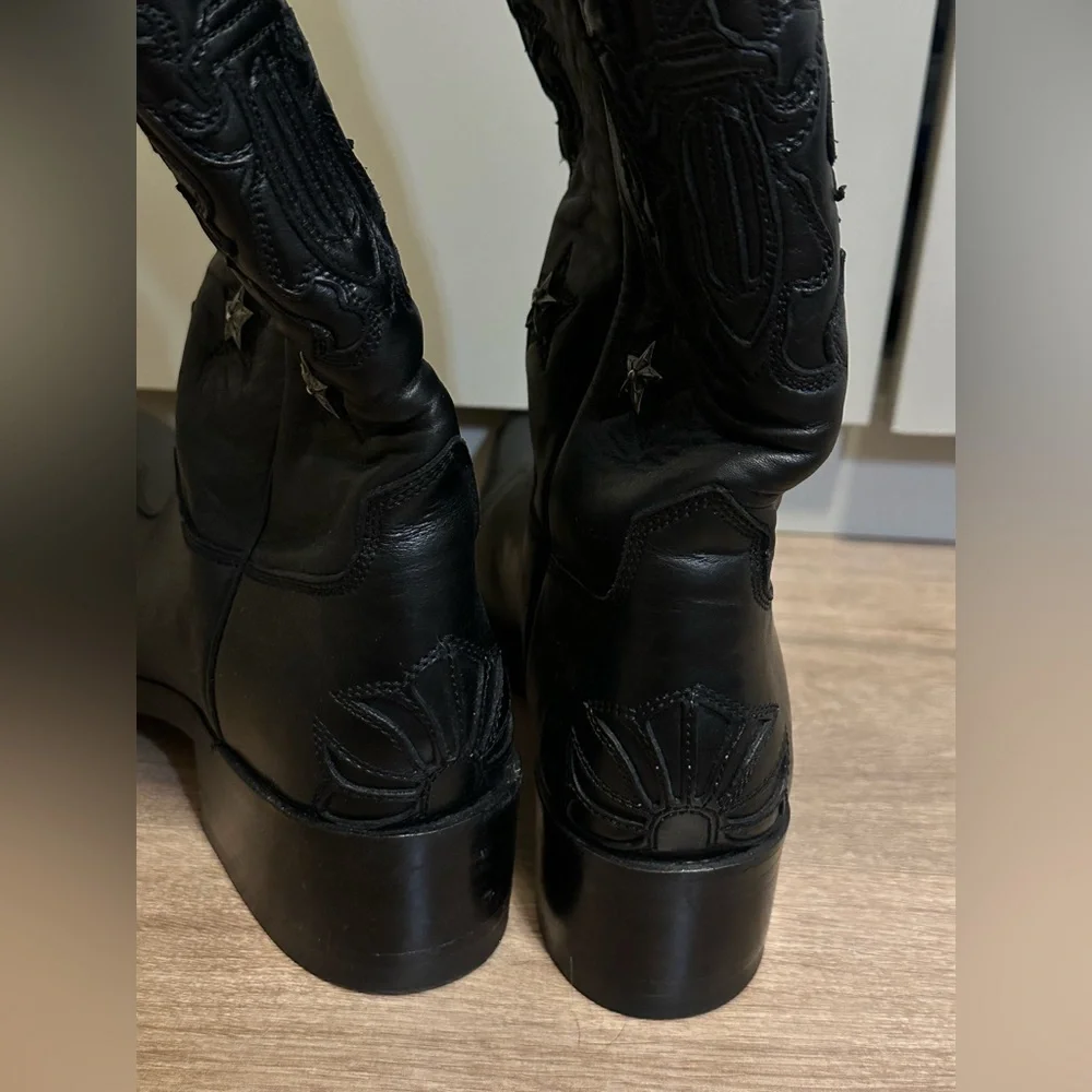 RARE Chrome Hearts Star-Appliqué Black Leather Cowboy Boots Men’s 8/Women’s 9.5